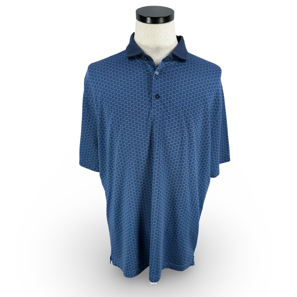 Mizzen‎ + Main Mens XL Trim Blue Geometric Circle Print Performance Polo Shirt